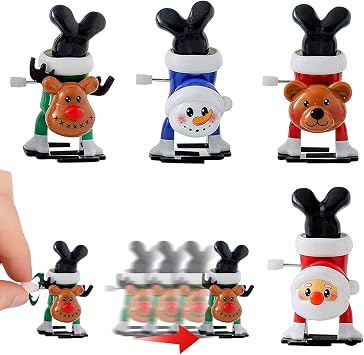 4Pack Christmas Wind Up Toy Funny Jumping Toys Xmas GiftToys,Spring&Wind Up Small Toy for Kids Party Bag, Walking Clockwork Toys for Kids Christmas Party Favors Stocking Stuffers Cracker Gift Fillers