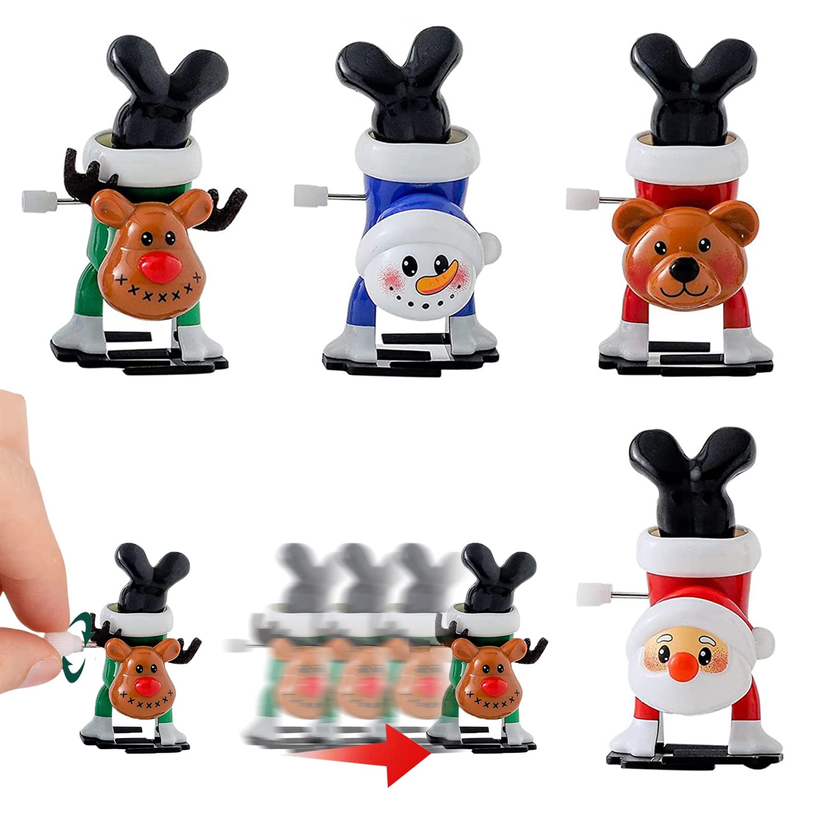 4Pack Christmas Wind Up Toy Funny Jumping Toys Xmas GiftToys,Spring&Wind Up Small Toy for Kids Party Bag, Walking Clockwork Toys for Kids Christmas Party Favors Stocking Stuffers Cracker Gift Fillers
