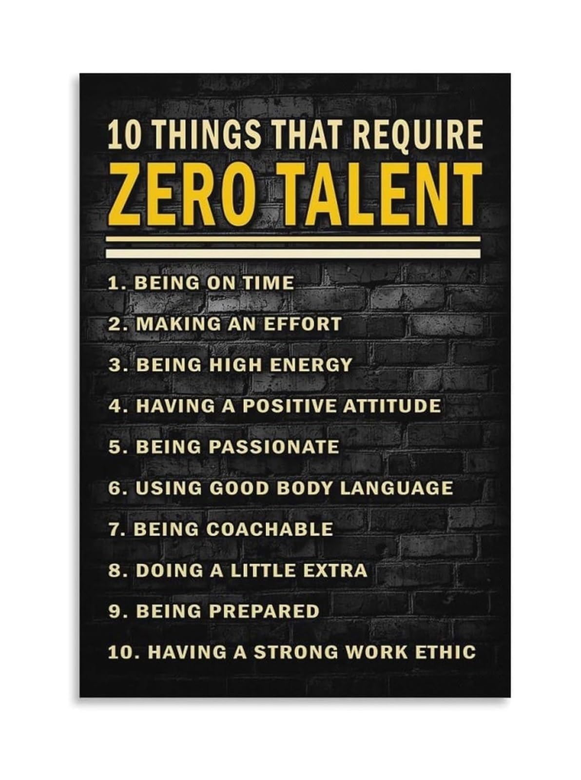 RNUMLIGH Quote Canvas Print​ - 10 Things That Require Zero Talent, Motivational Wall-Art for Living Room, Office, Dorm