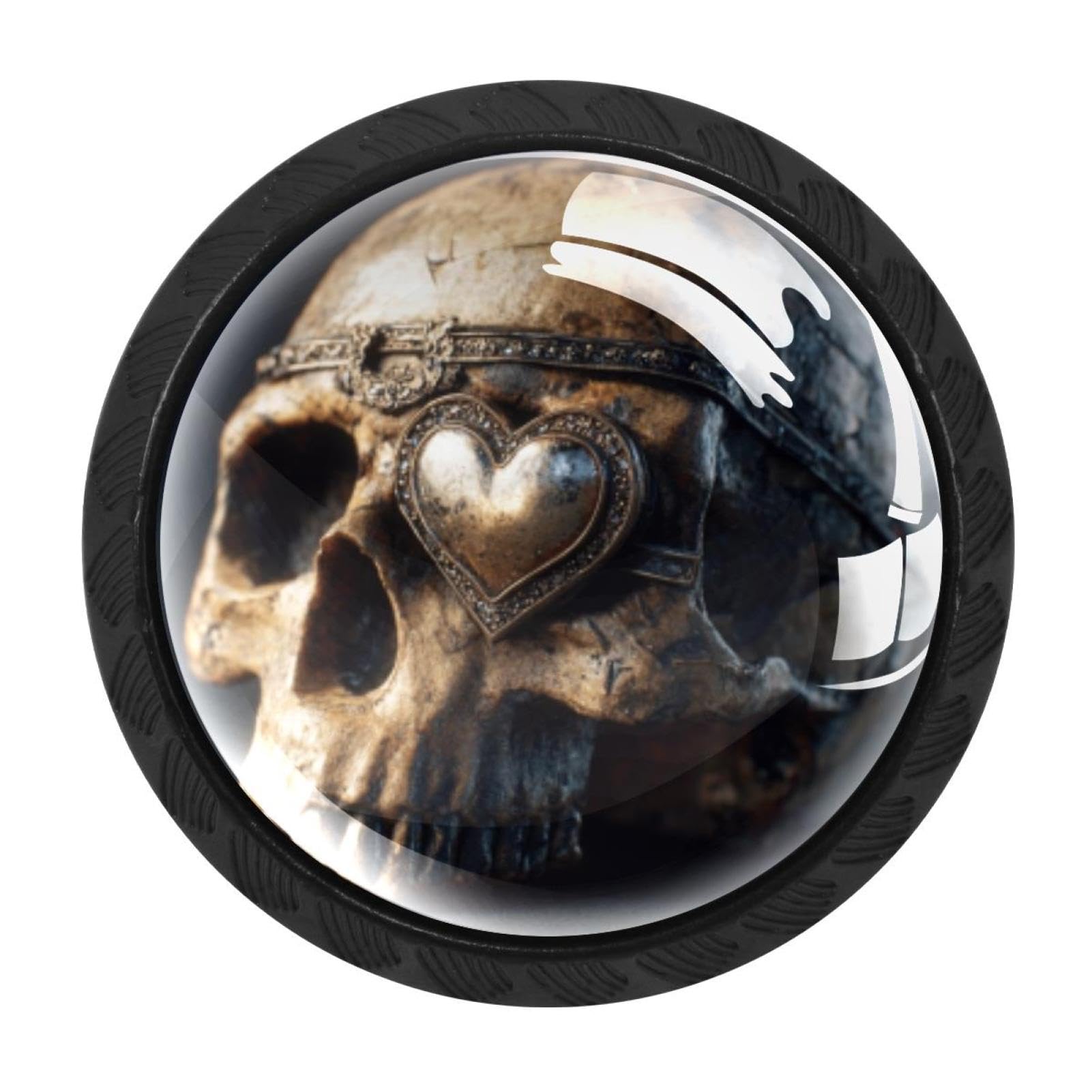 CHENZZZZ 4 Pack Heart Eye Skull and Bones (3) Drawer Knobs Cabinet Knobs Crystal Glass Knobs Pulls Handles for Kitchen Cabinet Hardware Cupboard Door Dresser Wardrobe Home Decor
