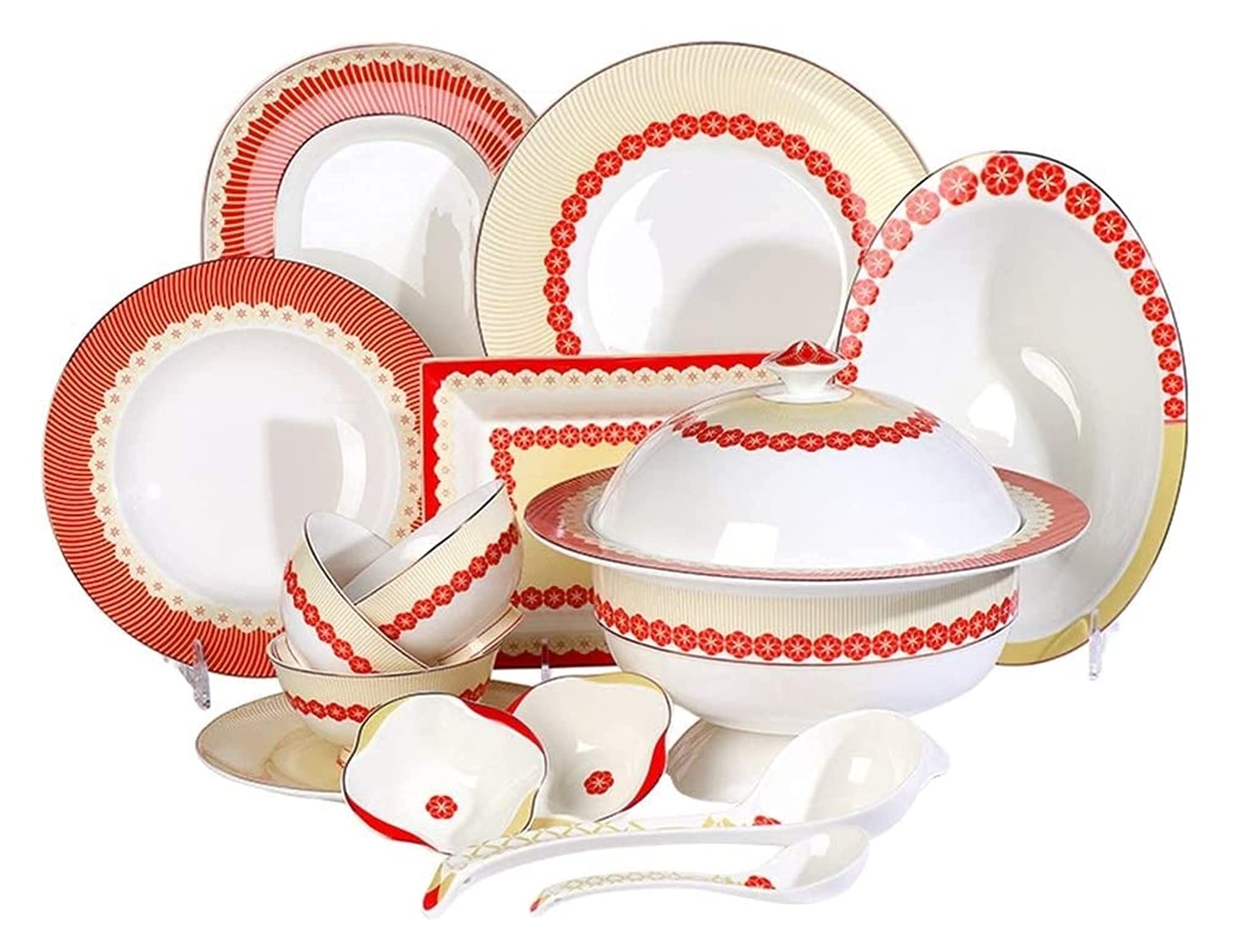 H3TF5J Chińskie zastawy stołowe, 50 sztuk ceramicznych zastawy stołowej, wytrzymałą wytłoczoną złotą porcelanę, 10-osobisty domowy zastawa stołowa, izolowany zestaw mis z zupą z głębokiej płyty