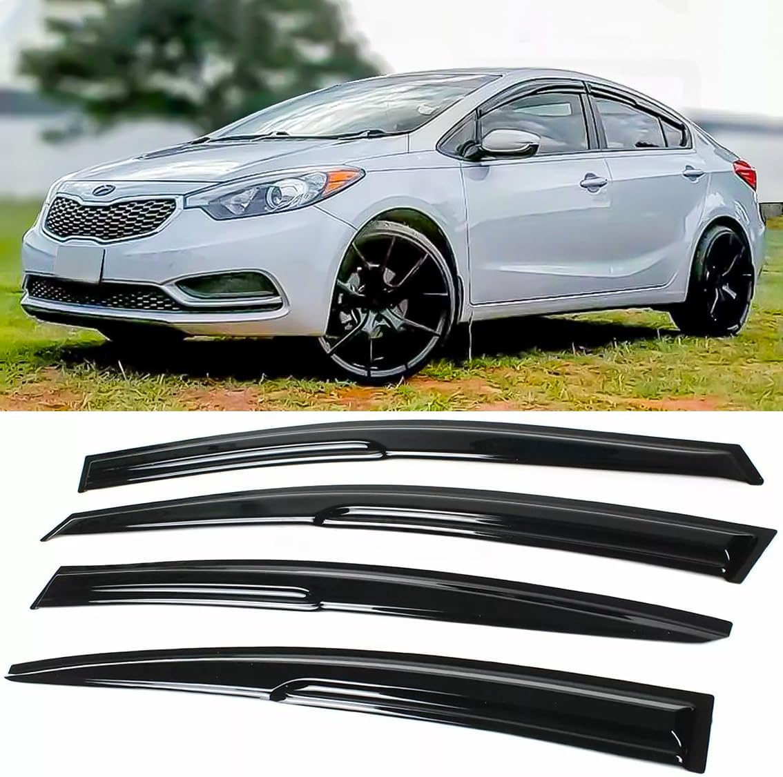 FITS 2014-2018 KIA Forte K3 Sedan 3D Wavy Mugen Style Window Visor RAIN Guard Vent