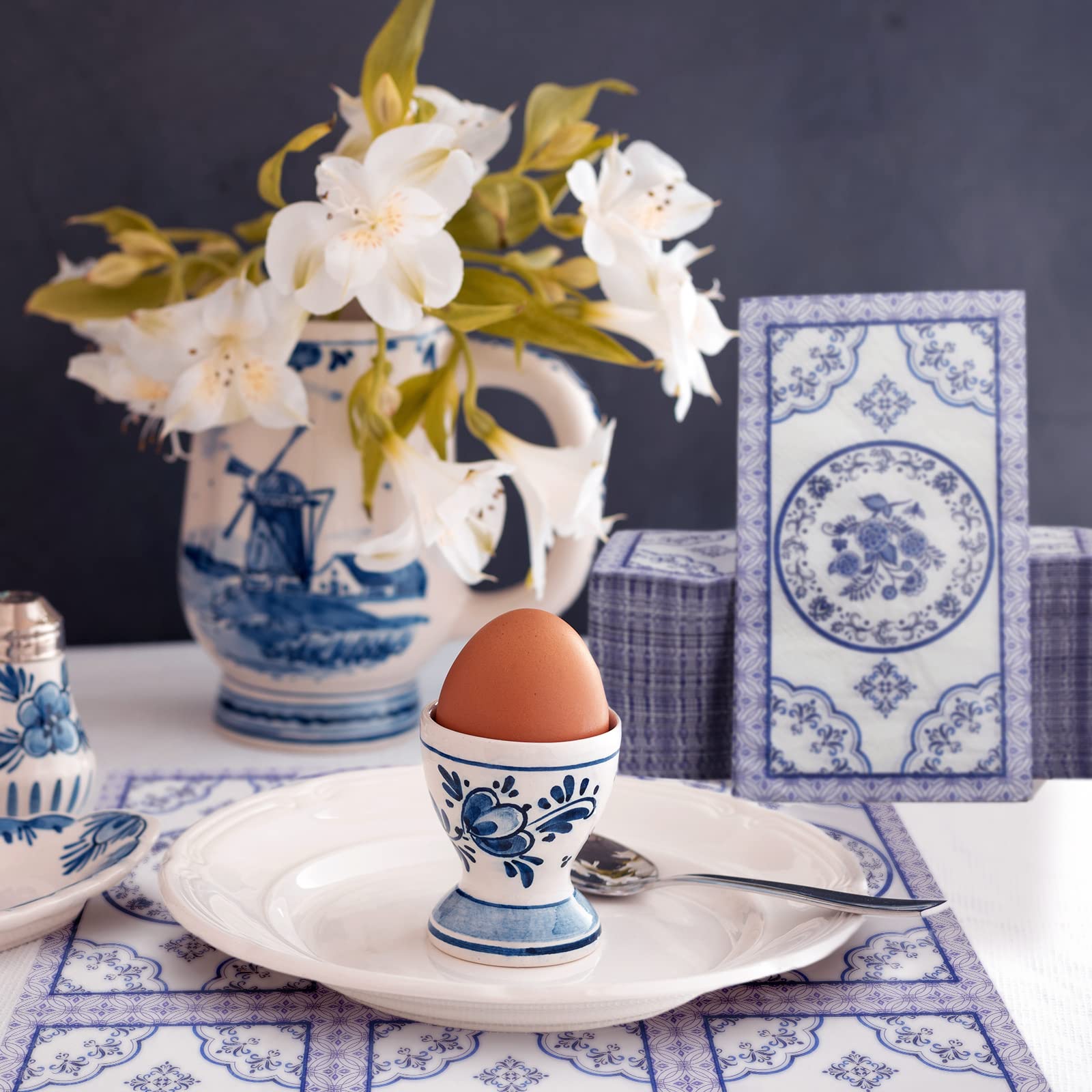 100 Blaue Blumen-Servietten – 12,7 Cm Gefaltet, 3-lagig, Für Partys & Feiern