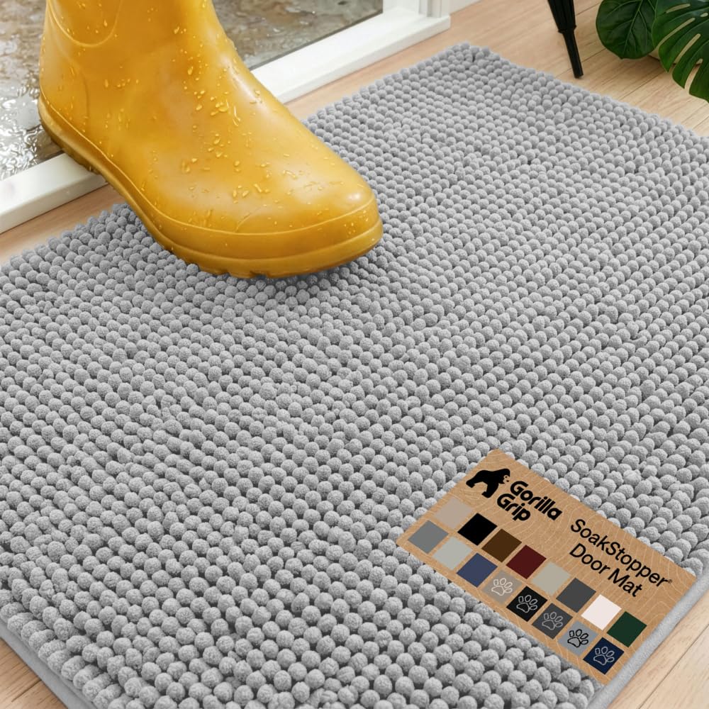 GORILLA GRIP SoakSTOPPER Dog Door Mat, Machine Wash and Dry, 30x20 Lt Gray