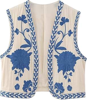 Wyeysyt Women Floral Embroidered Vest Vintage Sleeveless