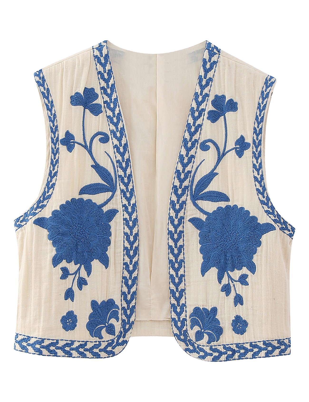 Wyeysyt Women Floral Embroidered Vest Vintage Sleeveless Boho Y2k Cardigan Open Front Cropped Waistcoat