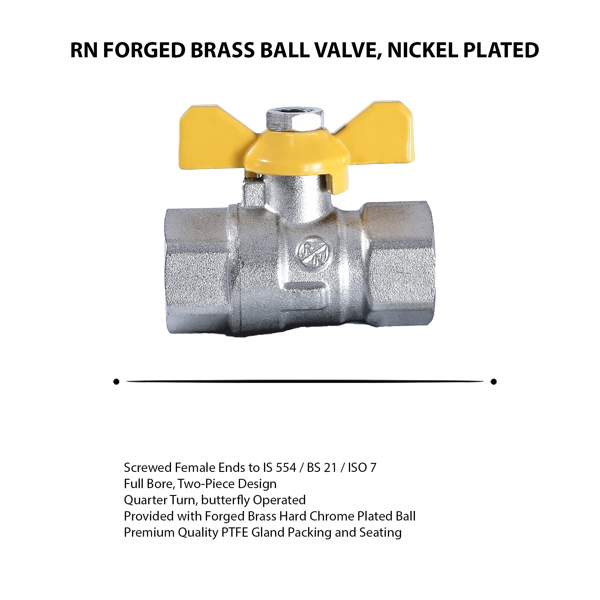 RN Forged Brass Ball Valve, Nickel Plated