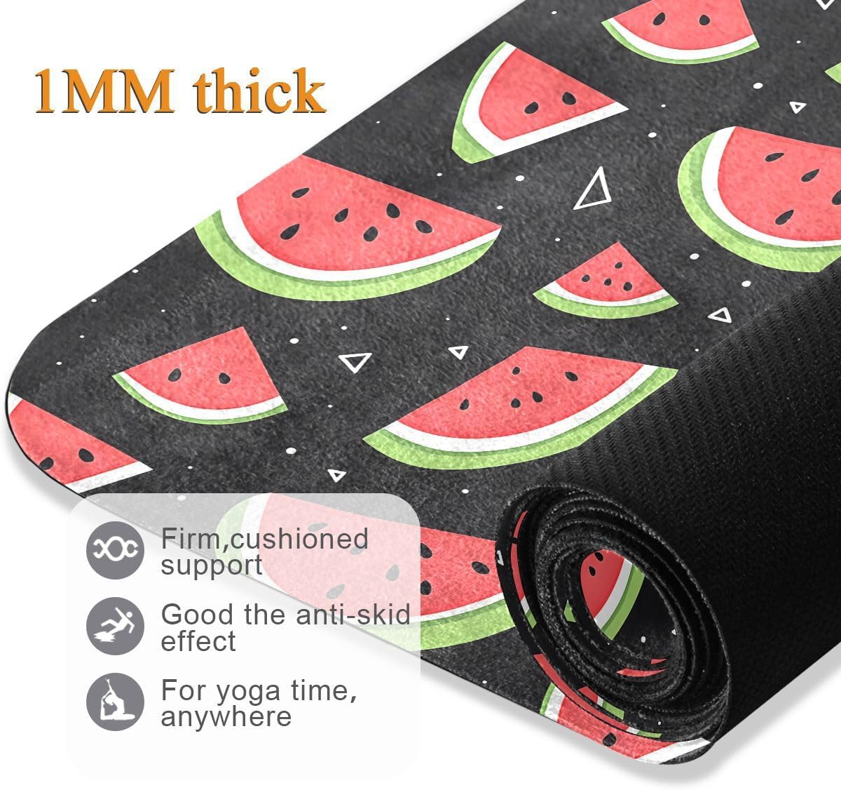 ALAZA Black Watermelon Triangle Pattern Yoga Mat Non Slip Fitness Exercise Mat, Workout Mat for Yoga, Pilates and Floor Exercises