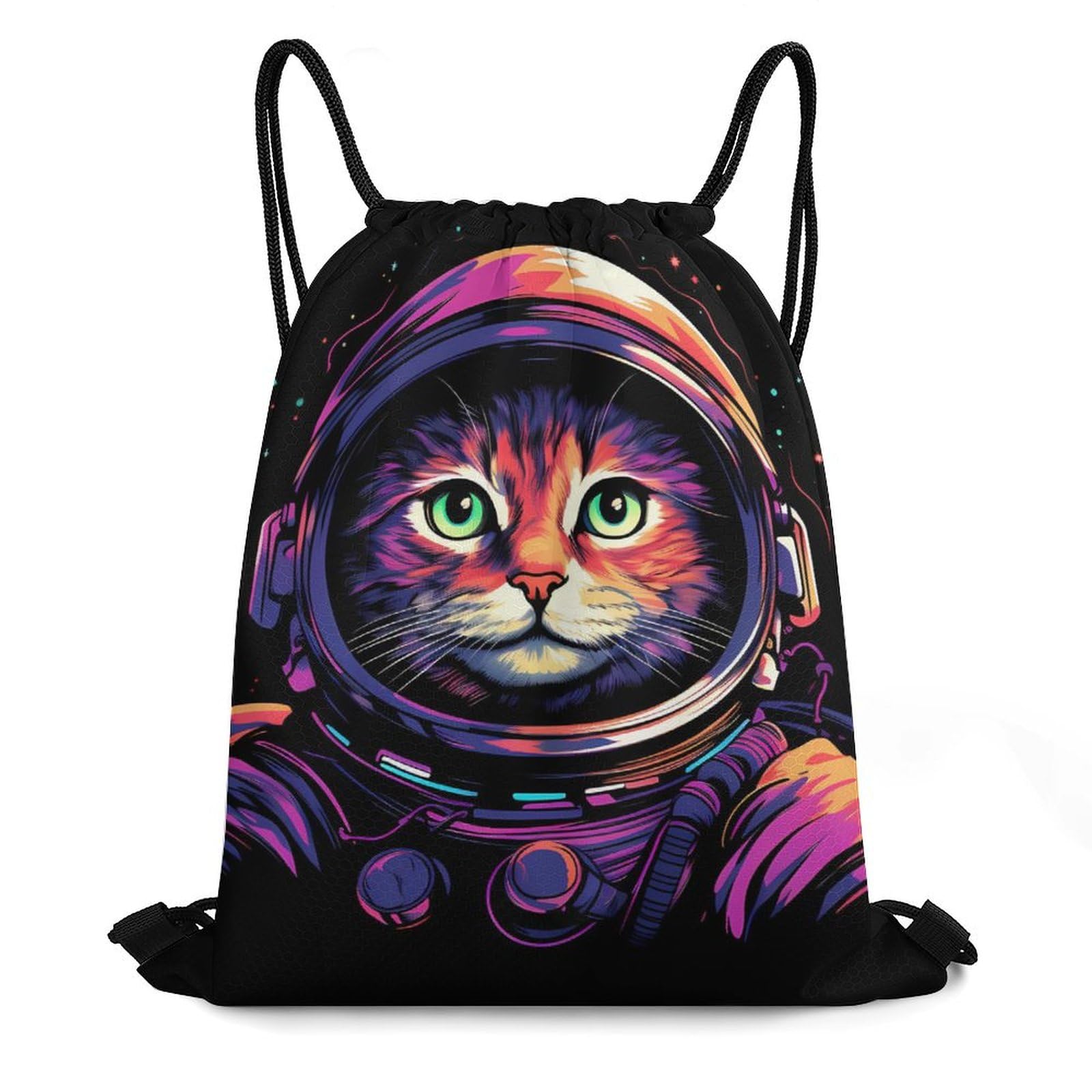 Space Cat Drawstring Backpack Durable Sport Gym Bags Daypack for Men Women 35 * 42cm