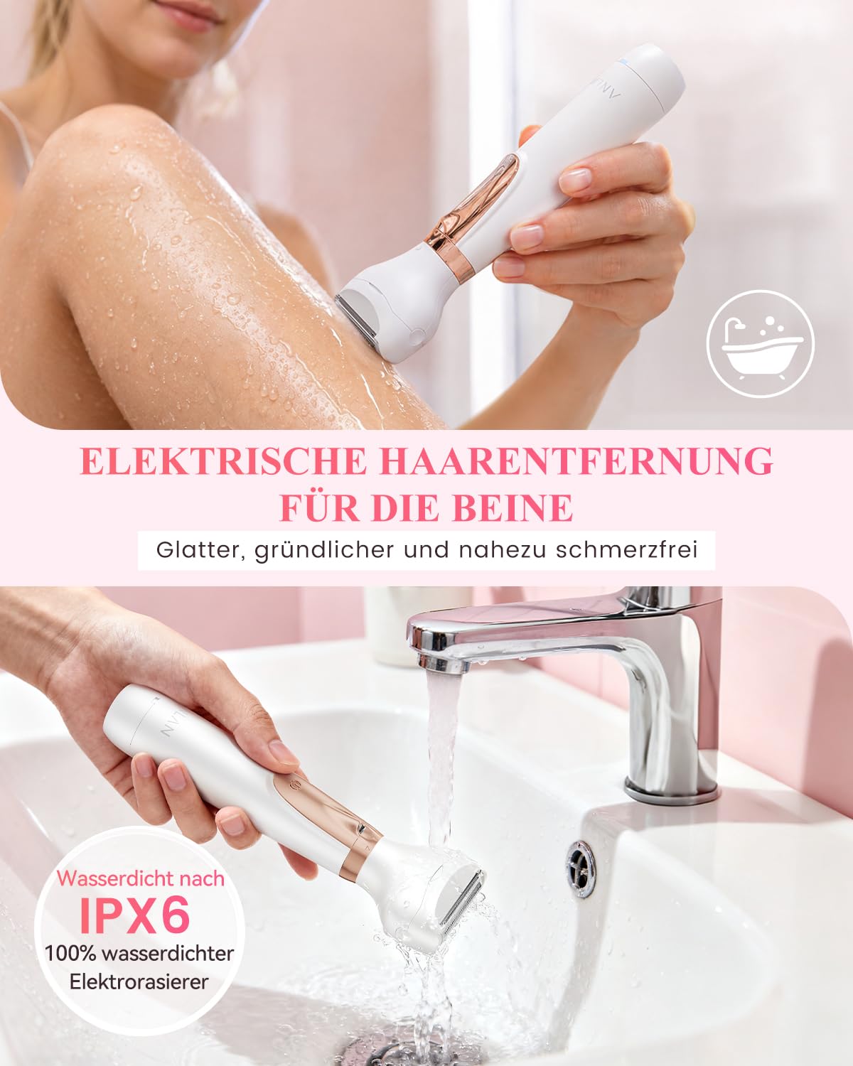 ANLAN Elektrischer Damenrasierer 4 in 1, Intimrasierer Damen & Bikini Trimmer, USB-C Wiederaufladbar, IPX6 Wasserdicht für Nass & Trockenrasur, Körperrasierer für Beine, Achseln, Gesicht & Augenbrauen