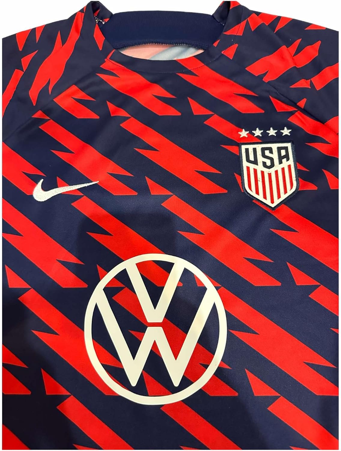 Nike Women's USWNT Team USA United States of America 2023 4-Star Academy Pro Dri-Fit Pre Match Soccer Football Jersey VW Logo Speed Red/Loyal Blue/White #DR5046-689 - Size Women's XL (Extra Large)
