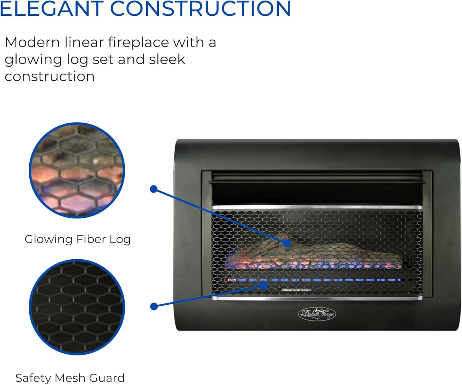 Duluth Forge Ventless Linear Wall Gas Fireplace - 26,000 BTU, T-STAT, Model DF300L