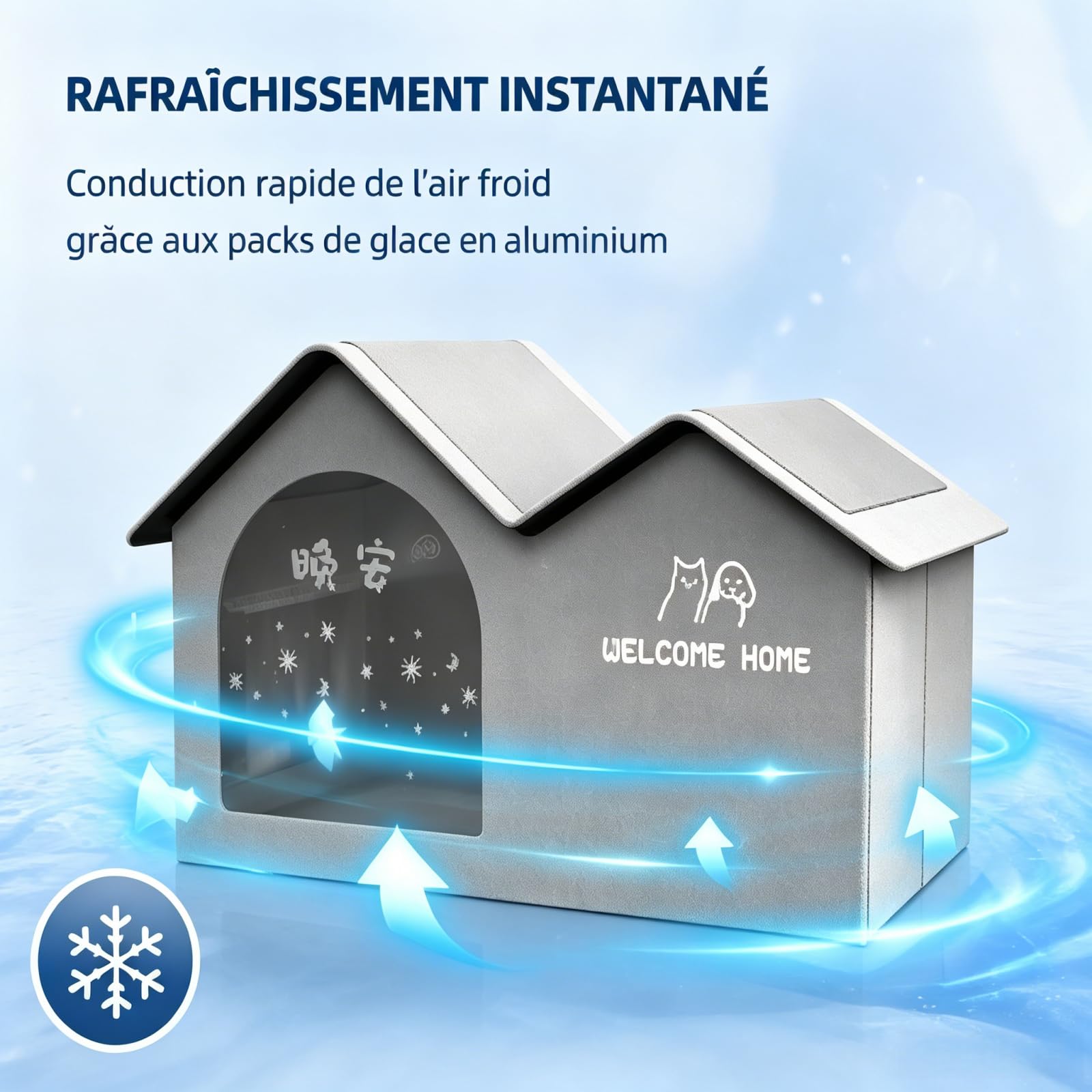 Maison RafraîChissante pour Chat,Cabane Rafraichissante Chat avec 10 Sacs De Glace,Maison Fraicheur Chat Pliable,Niche RafraîChissante pour Chats Et Chiens, Jardin, Terrasses, Cours，Gris，Gris