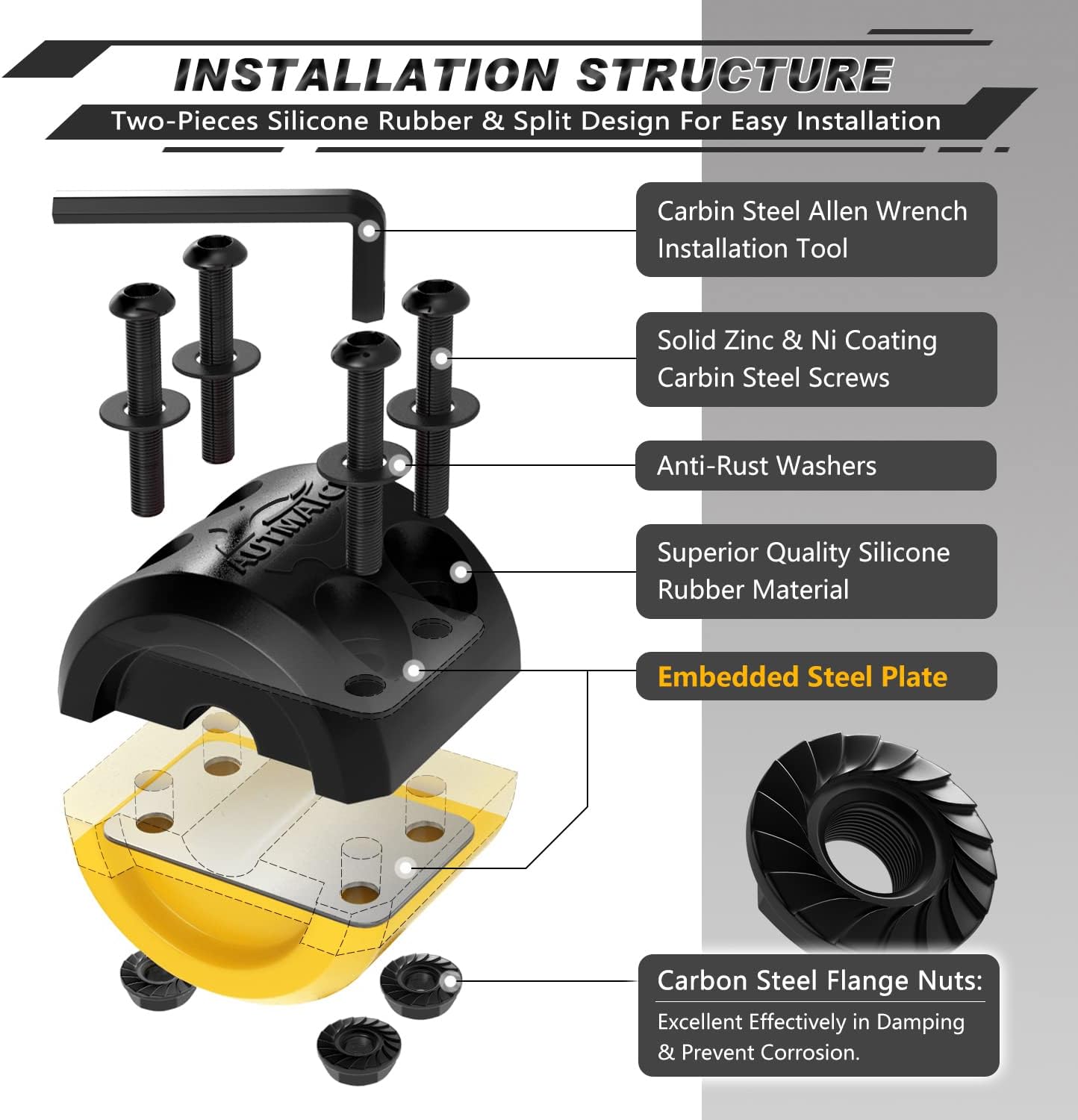 AUTMATCH Winch Cable Hook Stopper (2 Pack) - Silicone Rubber Winch Stopper for Wire & Synthetic Rope, Winch Line ATV UTV, Shock Absorbent, Prevent Pulling Bounce and Abrasion, Black & Yellow