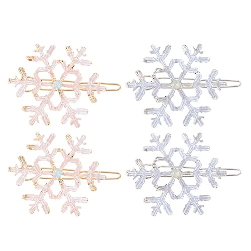 4Pcs Snowflake Hair Clips Christmas Snow Bobby Pins Alloy Pins Xmas Hair Accessories Party Favors