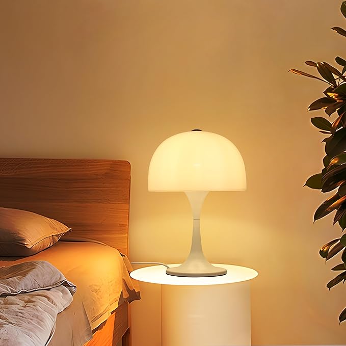 ATALUZ Modern Sleek Table Lamp for Bedroom, 3-Light LED End Table Lamp for Living Room, Office, Milky White Acrylic Shade Metal Mushroom Desk Lamp for Bedside Night Light, White Base photo 3