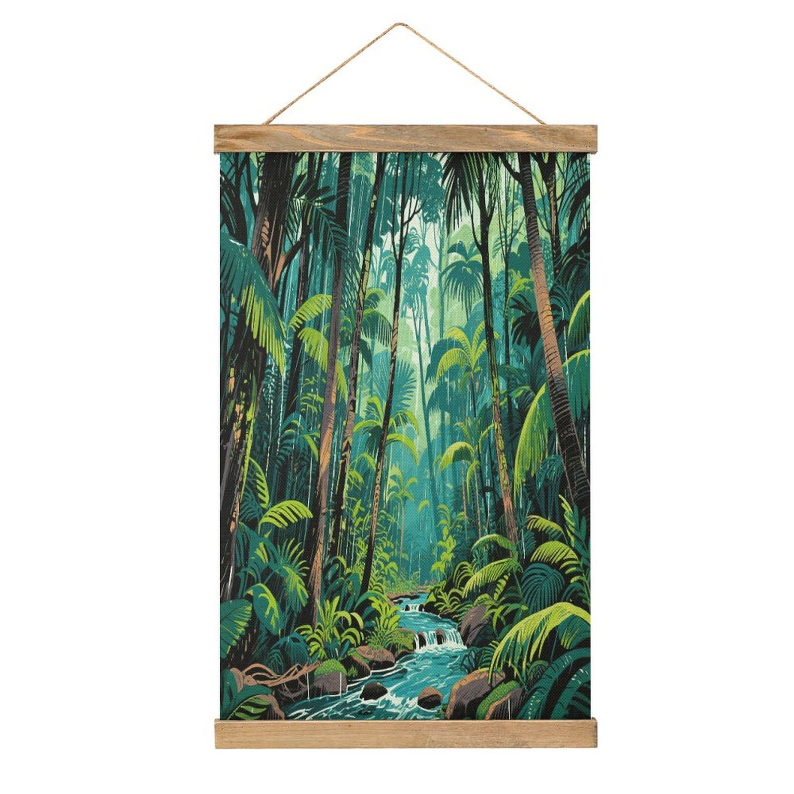 VstaDank Tropical Rainforest Poster with Wooden Frame Hanger Art Painting Wall Decor Poster Wall Hanging Wooden Frame 13x20 Wood Poster Hanger for Photo Picture Art Canvas Print Artwork