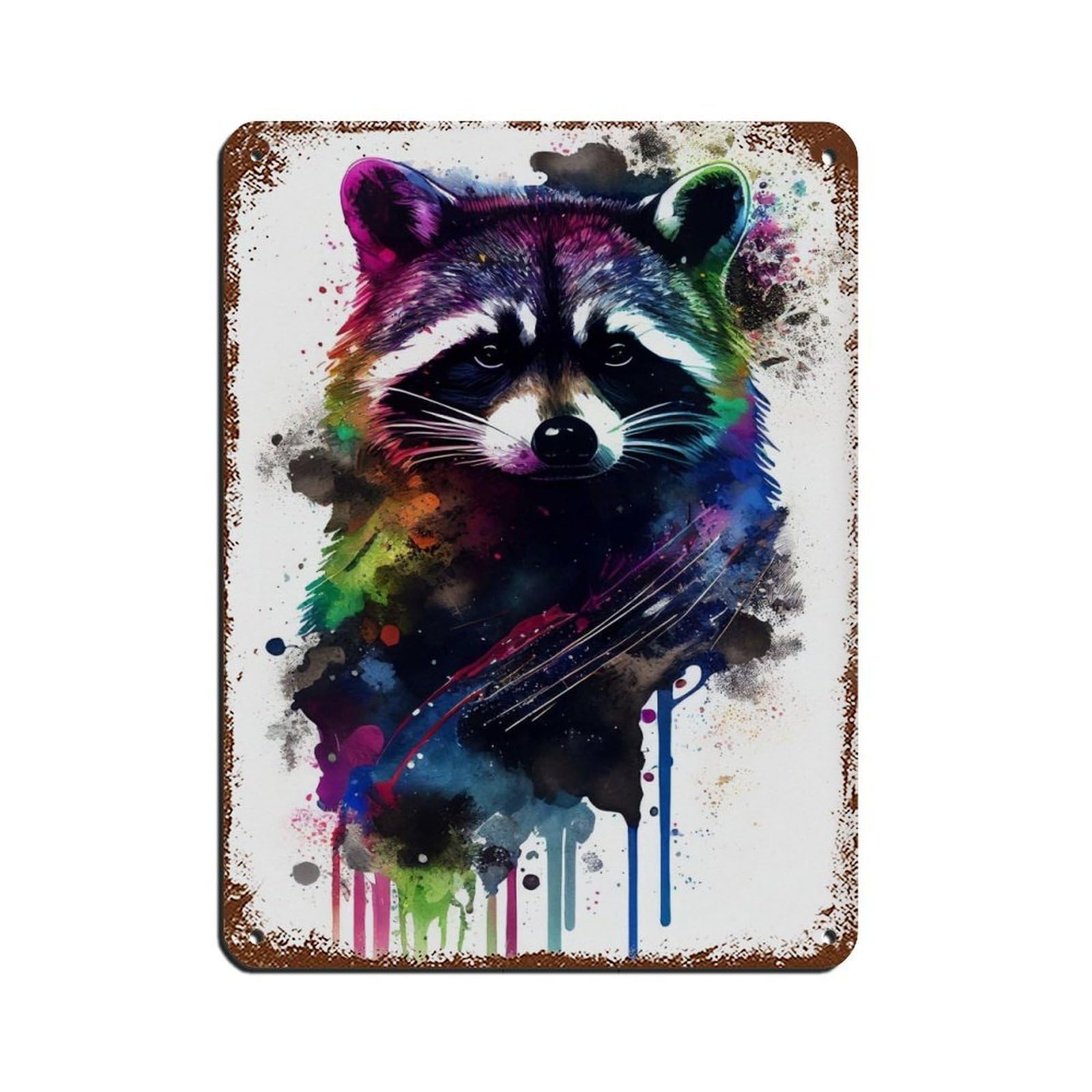 Lxwnze 30L X 40W Cm Watercolour Raccoon Portrait Poster Tin Sign Vintage Metal Pub Club Cafe Bar Home Wall Art Decoration Poster Retro 12X16inch(30X40cm)