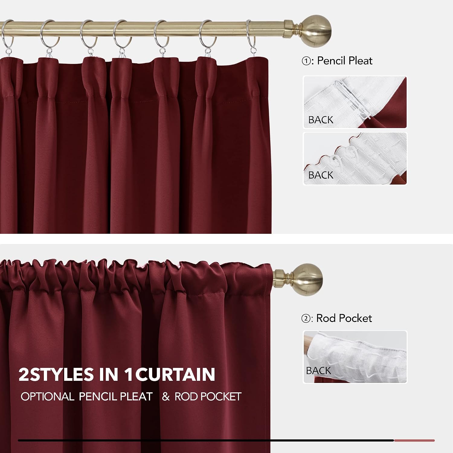 Deconovo Christmas Decoration Thermal Insulated Blackout Curtains Pencil Pleat Curtains for Girls Room Red W55 x L69 Inch 2 Panels - Image 5