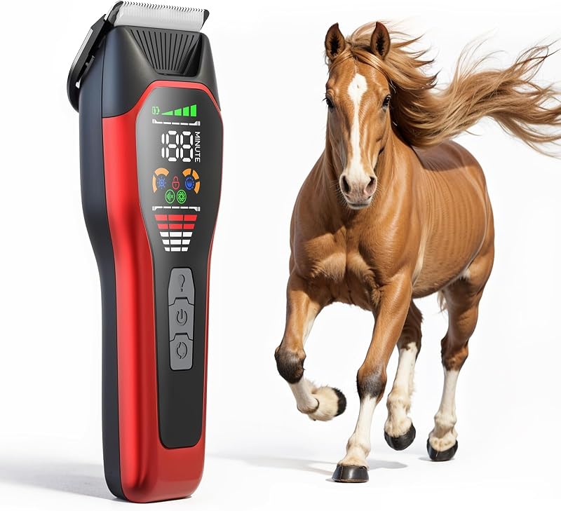 Tosquiadeira para Cavalos LEMULEGU com Lâmina Cerâmica de Zircônia, 2 Velocidades, Sem Fio #066 Red