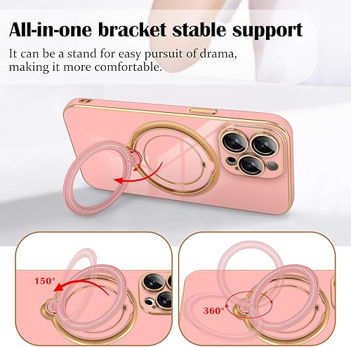 Miniatura 6 de Newseego Funda para iPhone 14 Pro Max, funda de lujo con borde chapado con soporte magnético giratorio de 360 invisible para mujeres, niñas y