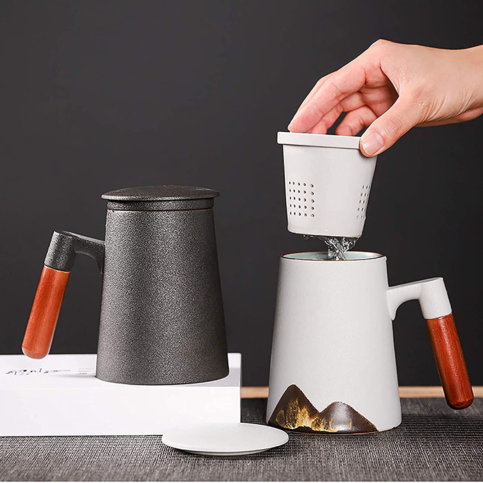 Tazze da tè in Ceramica con Coperchio, Elegante Tazza da caffè e cucchiaino da caffè, Tazza da tè per Famiglie di Amici Come Regalo a Sorpresa, Tazza da tè, Tazza in Porcellana