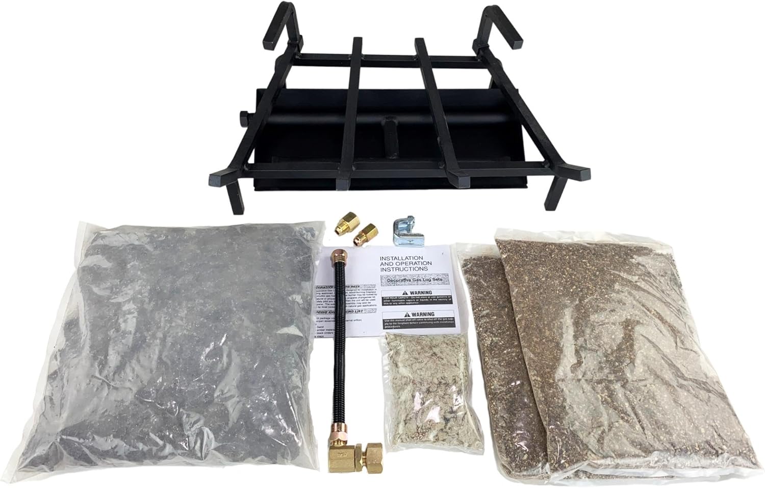 24" Vented NG Gas Fireplace Heavy-Duty Dual Row Gas Burner with Complete Connection Kit - Specifically for 24" Fire Logs, Easy to Install, Bonus Bag of Glowing Embers Included