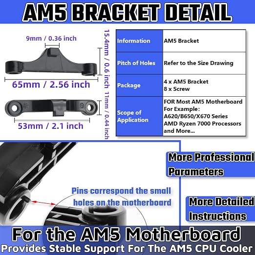 Bracket AM5 para CPU con 4 piezas, soporte de enfriador para AMD AM5/AM4 miniatura 2