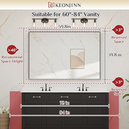 Miniatura 97 de Keonjinn Espejo de baño dorado de 48 x 36 pulgadas, espejo rectangular con marco de metal dorado cepillado, espejo de pared grande rectangular