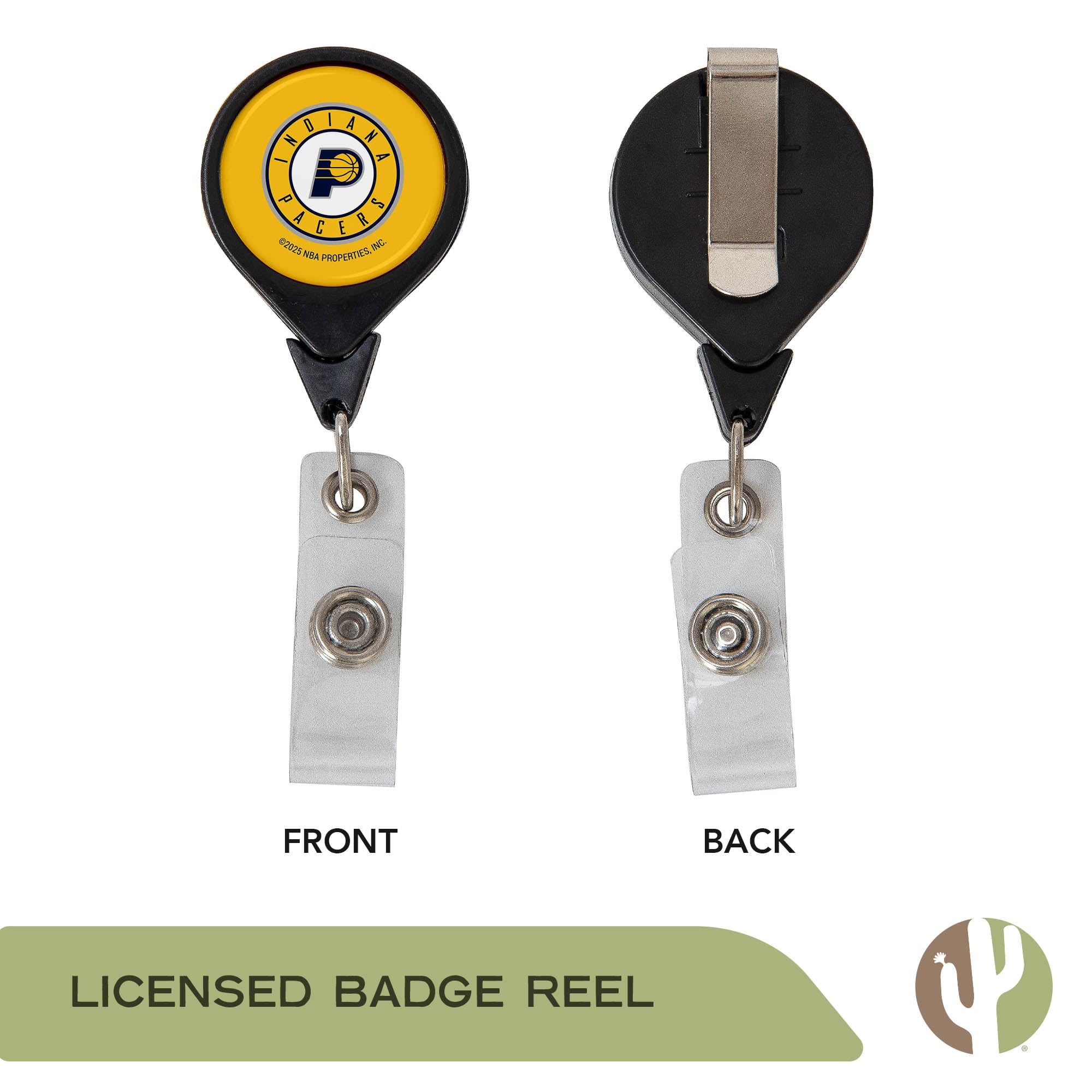 Desert Cactus Indiana Pacers Retractable Badge Holder NBA ID Reel with Ticket Clip for Lanyard, Work, School & Office Access (Design D)