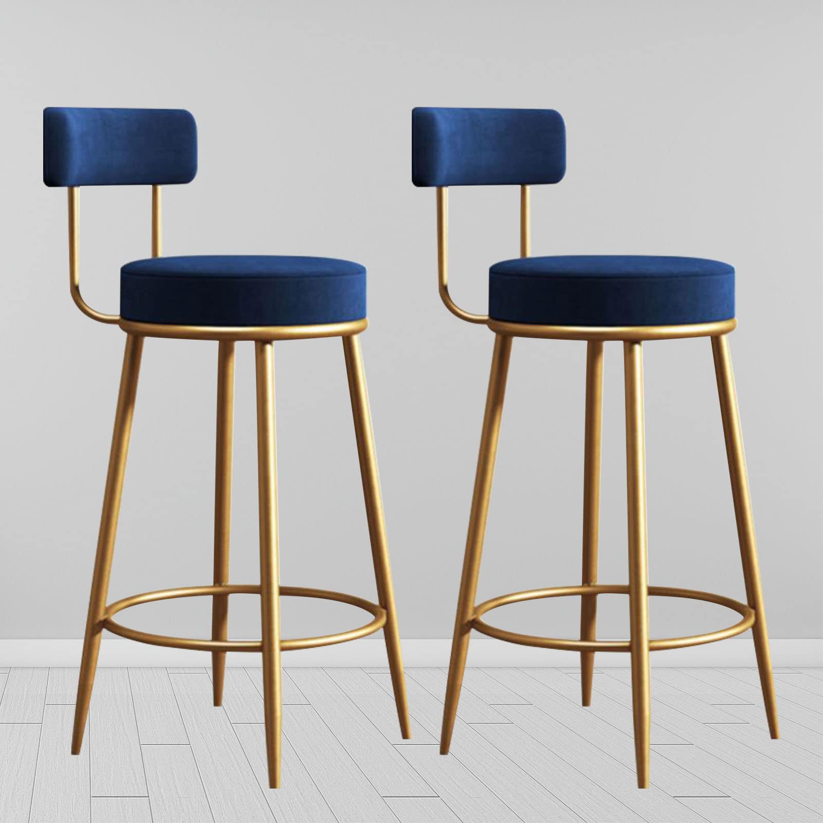 Chaise de bar velours bleu lot de 2 tabouret de cuisine avec dossier 100 kg