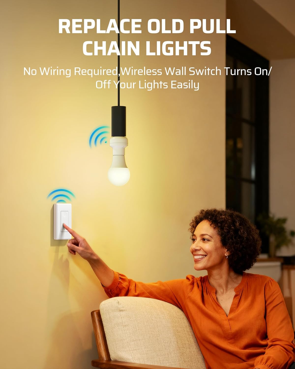 DEWENWILS Remote Control Light Bulb Socket, Wireless Light Switch for Pull Chain Light Fixture, E26 E27 Bulb Base, No Wiring, ETL Listed(1 Wall Mounted Switch+2 Socket)