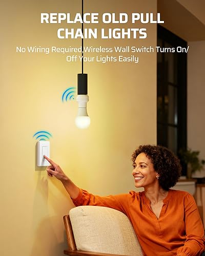 Miniatura 2 de DEWENWILS - Casquillo de bombilla con control remoto inalámbrico, interruptor de luz inalámbrico para luminaria con cadena de tracción, casquillo