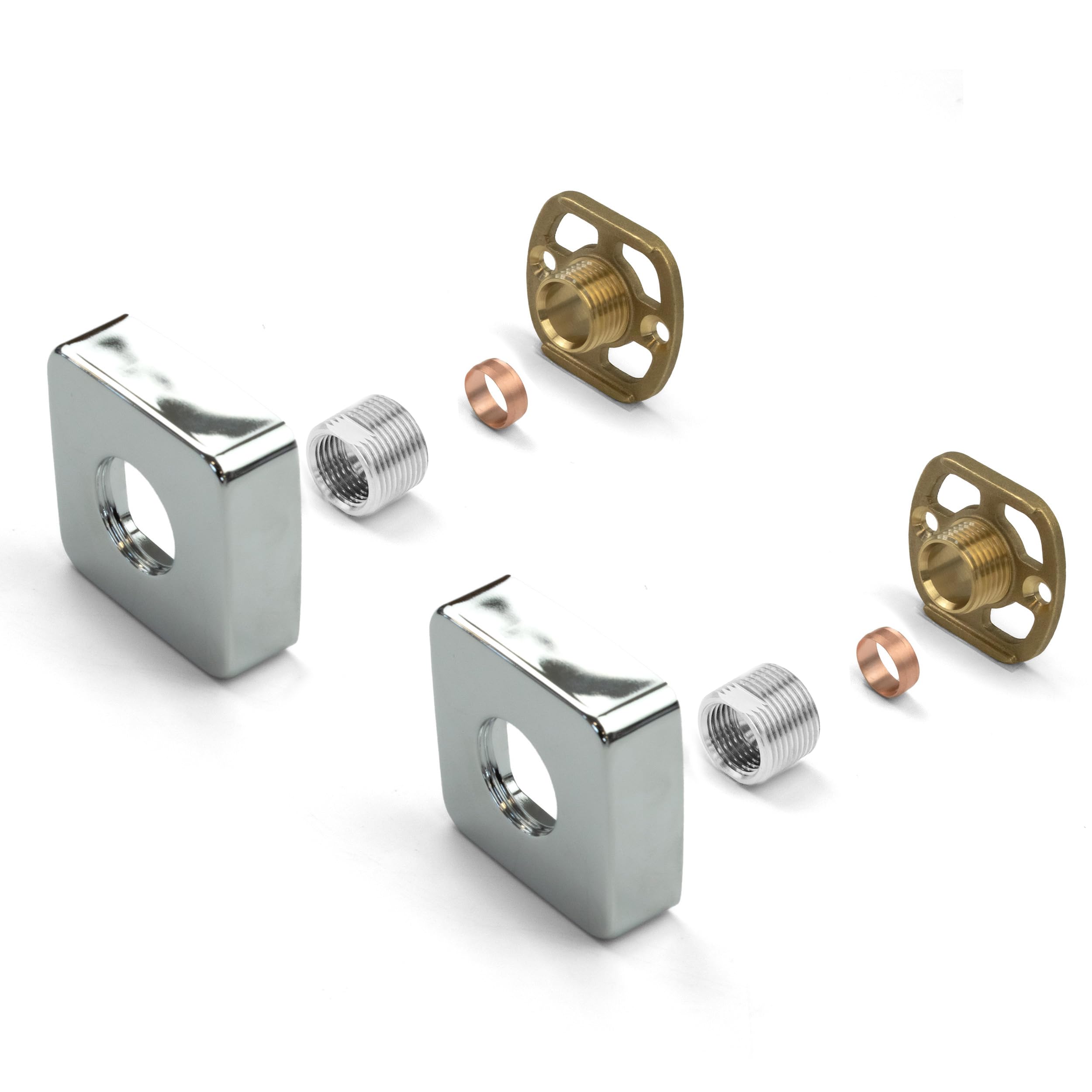 Xcel Home Chrome Square Shower Fixing Kit Plates (Pair) | Wall Mounted Fixing Kit With 3/4 Connections | Easy Fix Brackets Kit For Thermostatic Shower Or Bath Shower Mixer Tap - Solid Brass