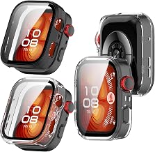 KZIOACSH 2 Pack Case with Tempered Glass for HUAWEI Watch Fit 5 Pro, All Around Hard PC Cover Shell Ultra-Thin Anti-Scratch Shockproof Overall Screen Protector Protective Cover,Black+Clear