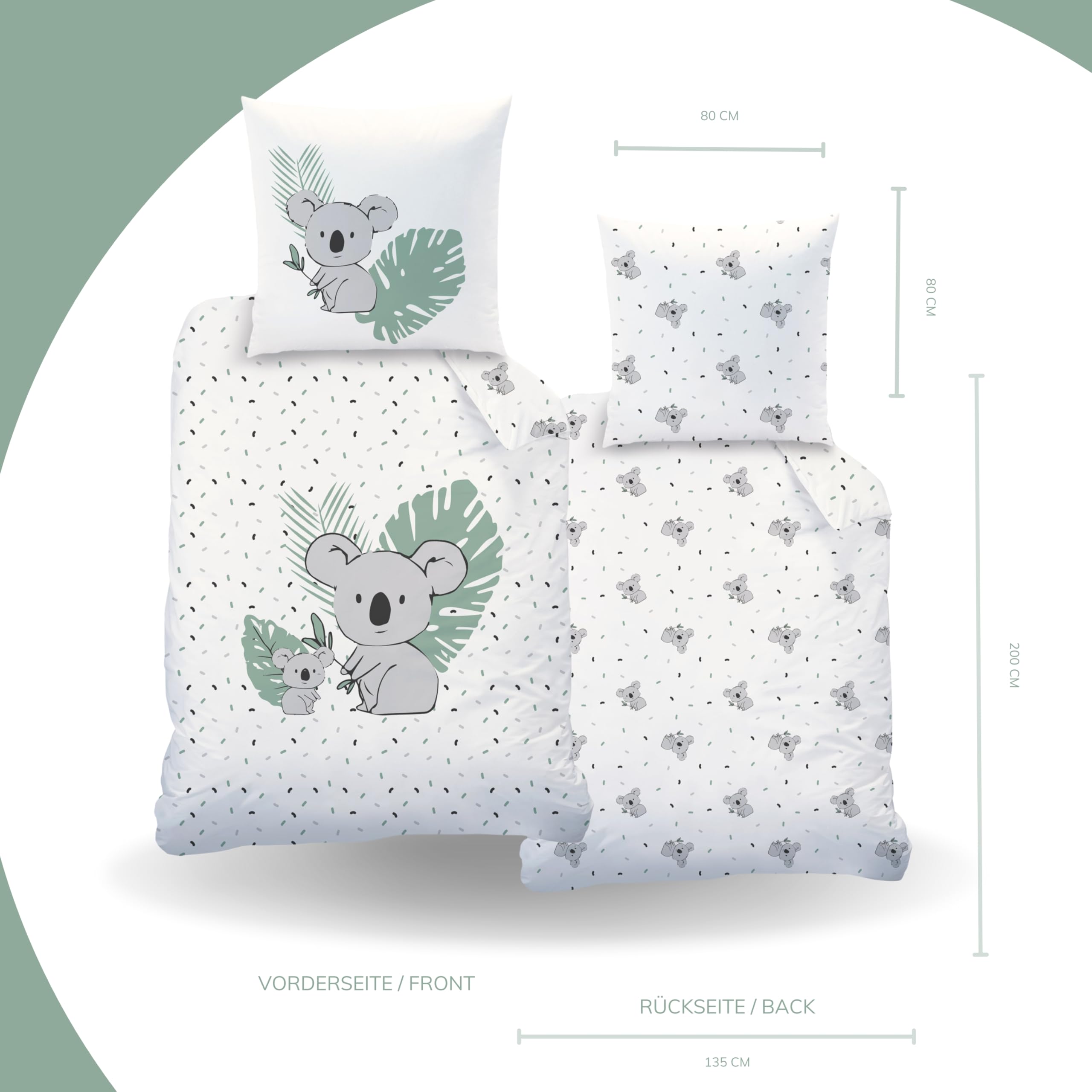 MTOnlinehandel Koala Bettwäsche 135x200 Flanell, Biber, Kinderbettwäsche Mia & Max, Winterbettwäsche für Mädchen und Jungen, 1x Kissenbezug 80x80 + Bettbezug 135x200, 100% Baumwolle Safari (Koala)