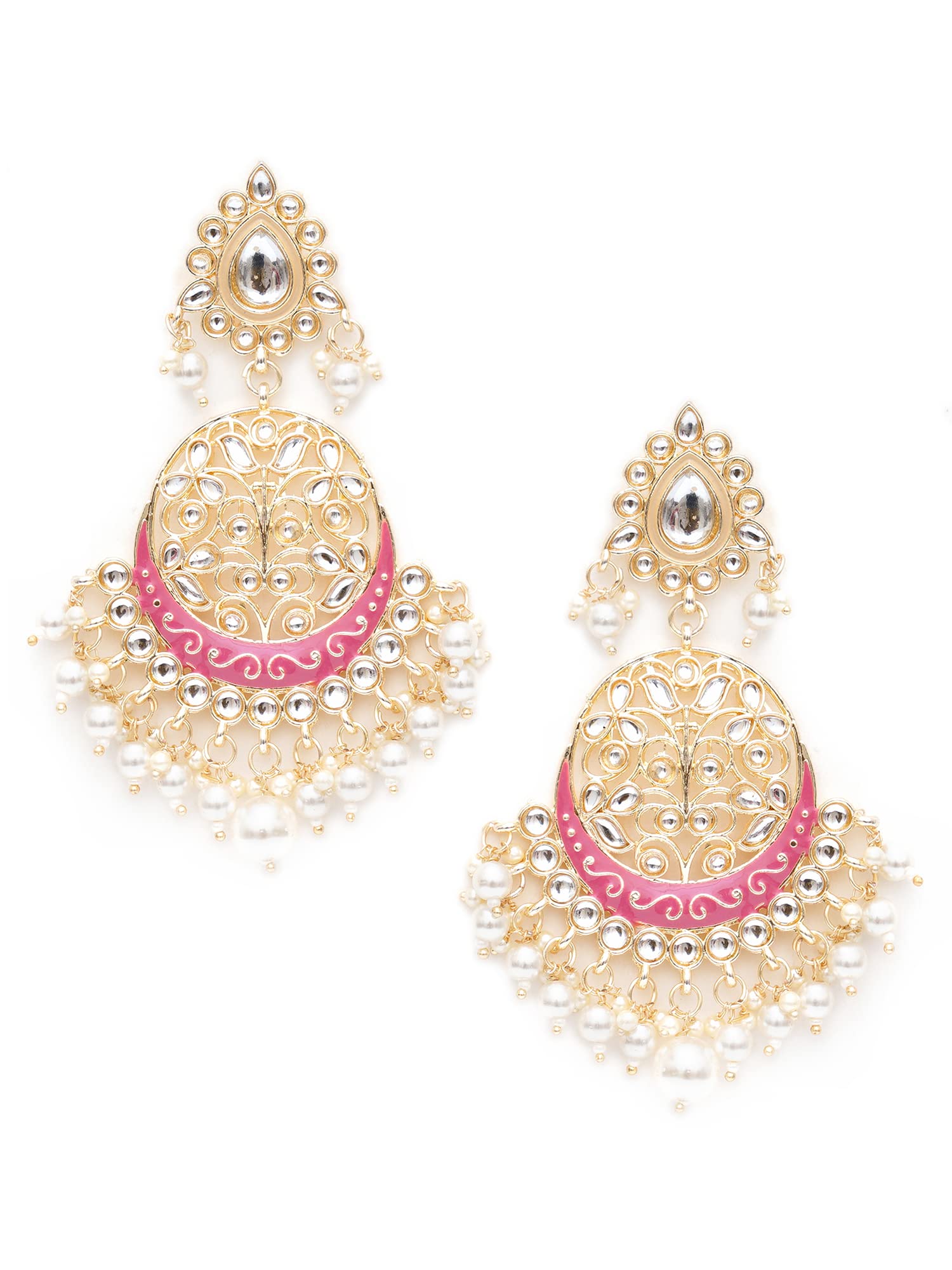 Karatcart Gold Plated Handcrafted Pink Meena and Pearl Long Dangler Earrings for Women (B0BFQTGTXR) Amazon Price History, Amazon Price Tracker