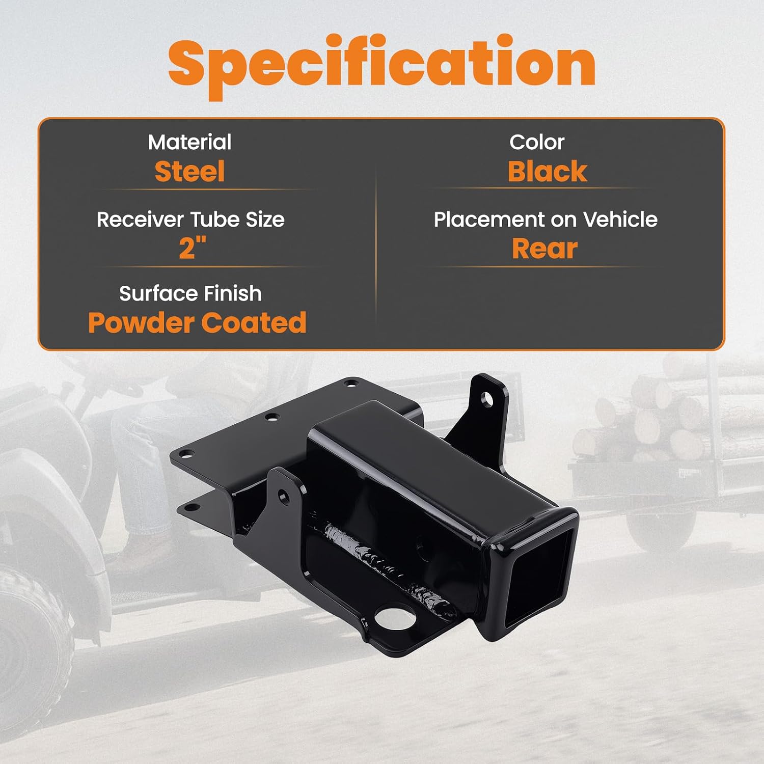 maXpeedingrods Rear Trailer Hitch with Rubber Hitch Cover, 2 Inch Receiver, Class 3 Trailer Tow Hitch for Kawasaki Mule 600/610 2005-2016, for Kawasaki Mule SX 2007-2026