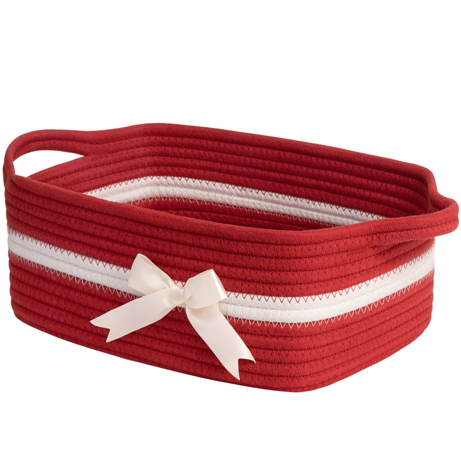 TIMEYARD Aufbewahrungskorb, Geschenkkorb Leer, Baumwolle Organizer für Handtücher, Snacks, Hundespielzeug, Korb Geflochten, Deco Korb für Kinderzimmer, 33 x 25 x 12 cm, Rot