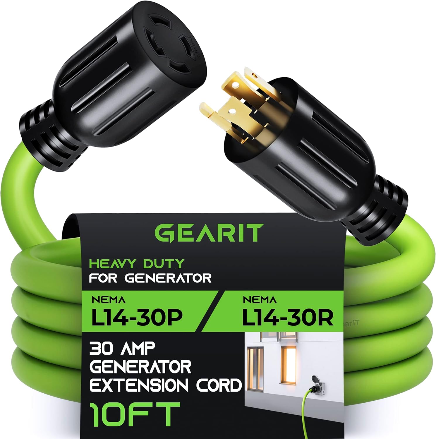 GearIT 30Amp Generator Extension Cord (10 Feet) 4Prong