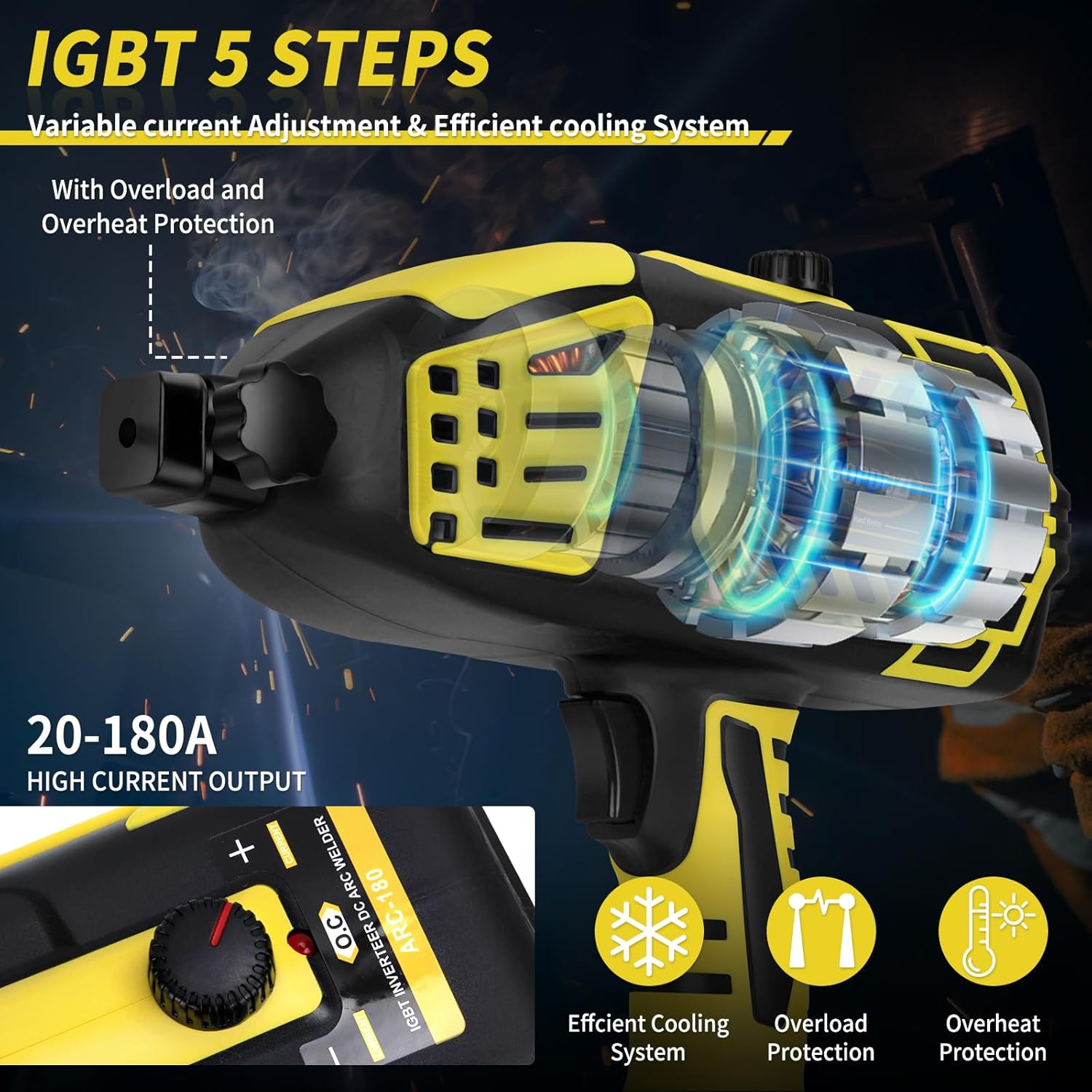 180A Handheld ARC Welding Machine, 110V Portable Welding Gun Variable Current Adjustment with IGBT Inverter Hot Start & Anti-Stick,Soldadoras Portátiles Para for 3/32''-1/8'' Welding Rod