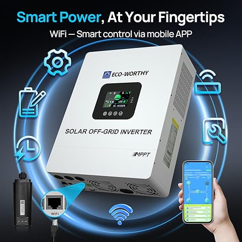 Miniatura 3 de ECO-WORTHY UL1741 - Cargador inversor solar de 5000 W 48 V con WiFi, 48 V CC a 120 V CA, inversor solar integrado 100 A MPPT controlador de carga