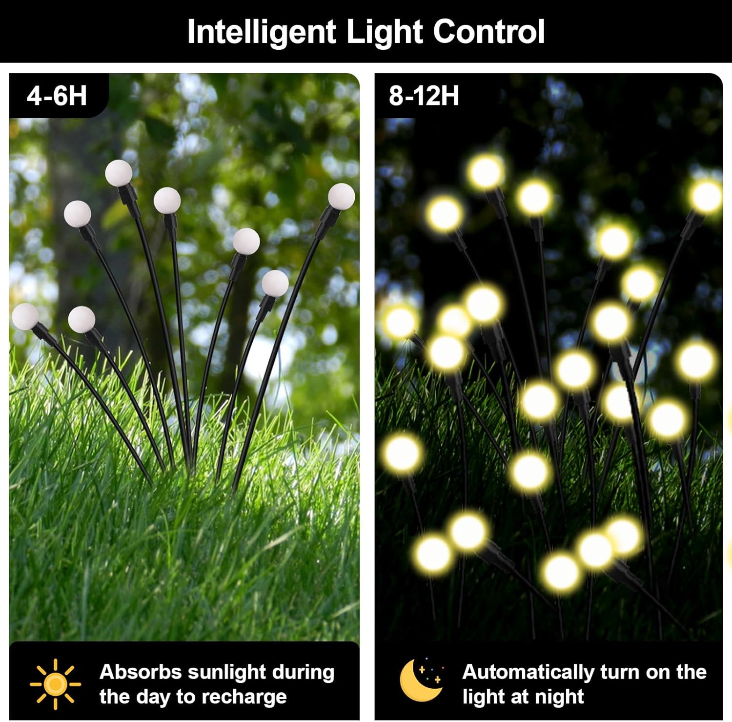 Solar Firefly Lights Outdoor, 8 Modes 800mAh Swaying Flashing Firefly Garden Lights Solar Powered Waterproof for Outside Yard Patio Pathway Lawn Christmas Garden Decor Warm White (6 Pack)