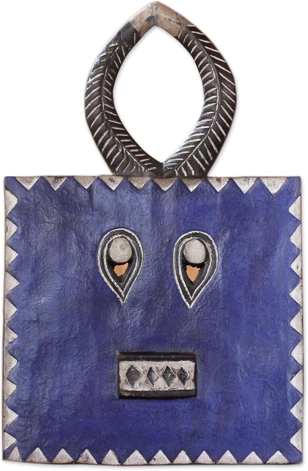 NOVICA Decorative Large Wood Mask, Blue 'Baule Indigo Moon'