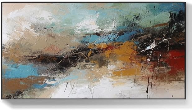 GYJAGHL Green Minimalist Abstract Painting For Bedroom, Green & Brown Canvas Wall Art, Modern Art For Home Decor, Green Textured Canvas Wall Art.,46 * 91cm 18 * 36,Stretch+Black Frame