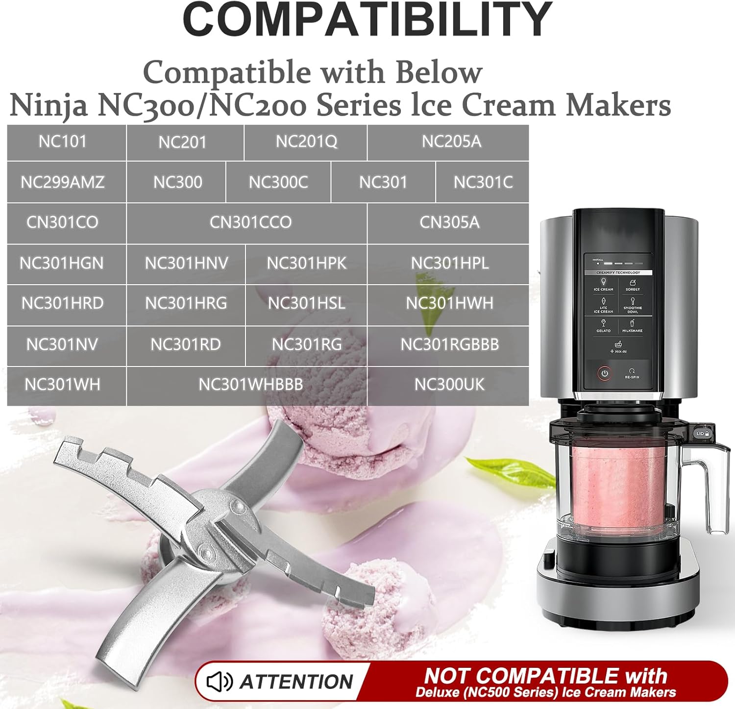 Outer Bowl Lid and 301 Paddle for Ninja NC301 Ice Cream Maker,Reusable Creami Replacement Accessories Compatible with Ninja NC299AMZ/NC301/NC300/ Series