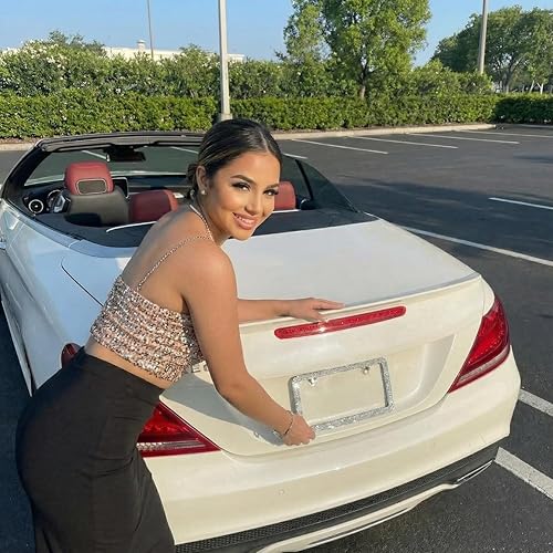 Vista 6 de Paquete de 2 marcos de matrícula brillantes para mujer, paquete de 2 marcos de matrícula brillantes con cristales de diamantes de imitación Plateado