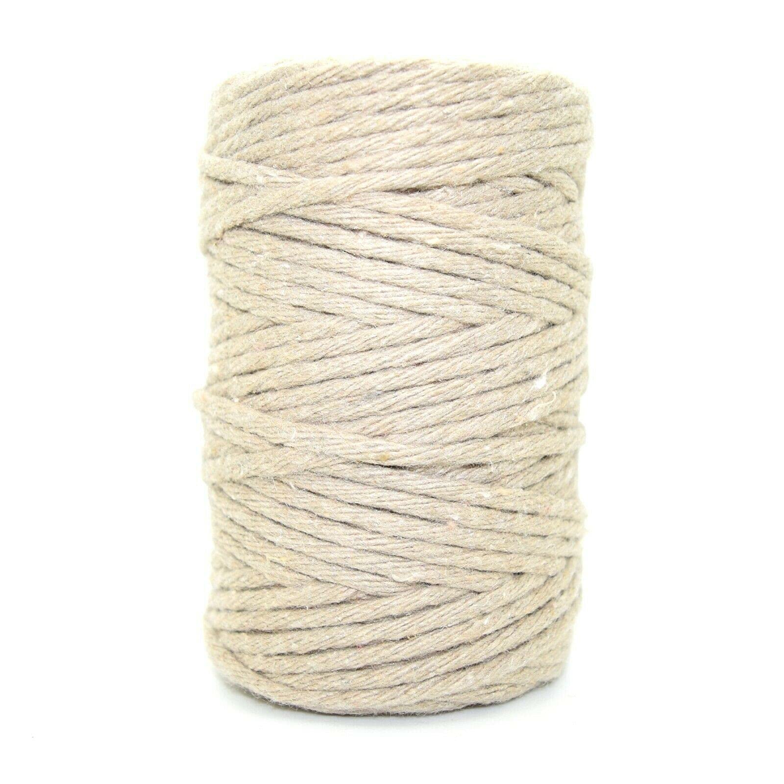 Premium Beige Macrame Cord, 50 m / 164 ft of 5 mm Thick Natural Cotton Thread Yarn Macrame Rope for Wall Hangings, Plant Hangers, DIY Crafts, Home Decorations, Gift Wrapping (Reel)