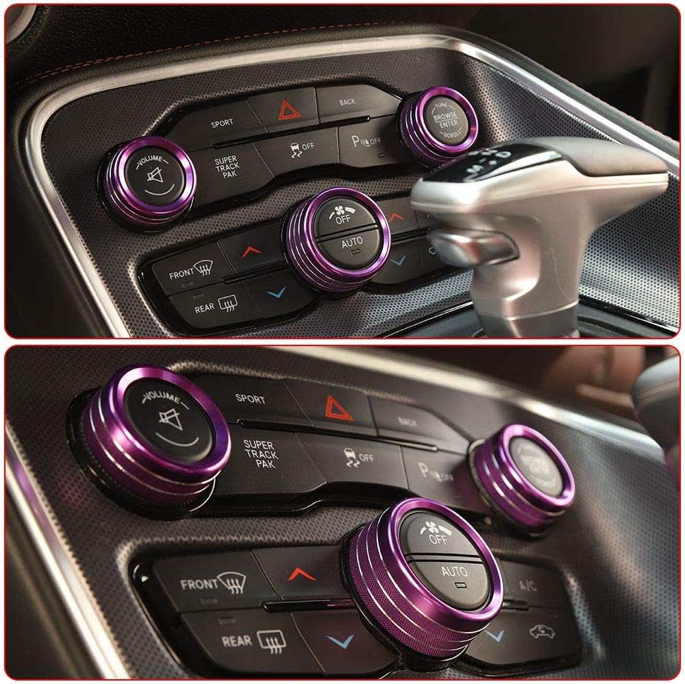 JeCar Audio Air Conditioning Button Trim Cover Aluminum Alloy AC Control Knob Cover Compatible with Dodge Challenger/Charger 2015-2022 & Ram 2012-2017, Purple