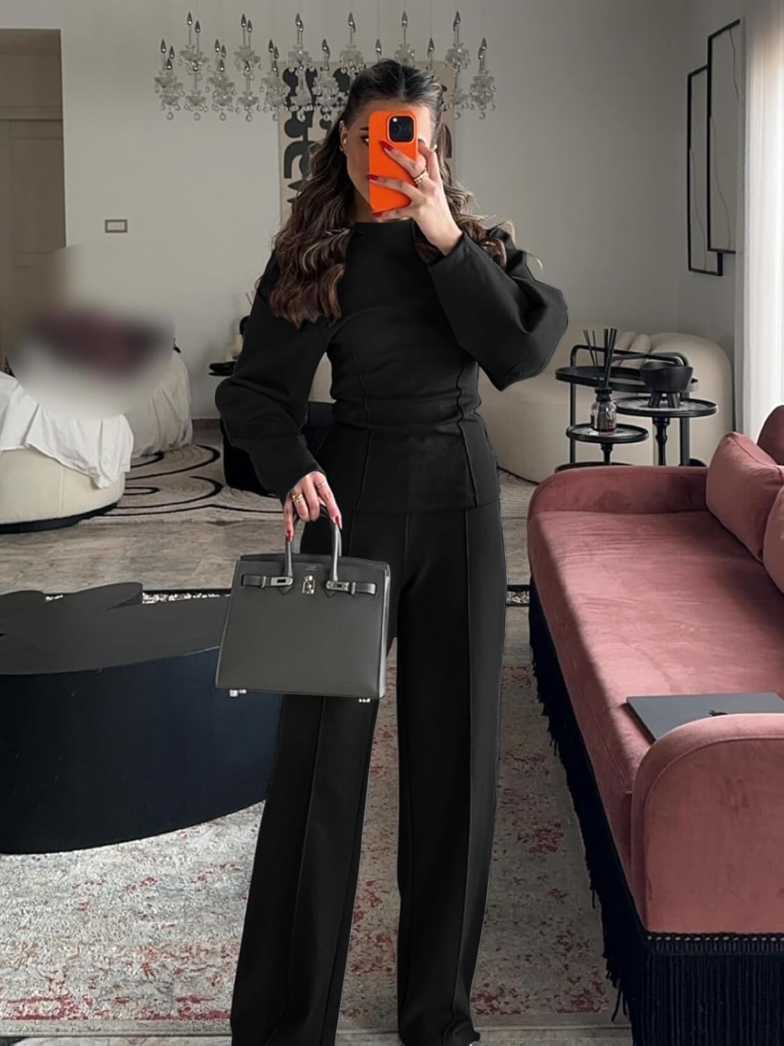 Yousify 2 Piece Sets for Women Trendy Sweatsuits Casual Long Sleeve Tops Outfits Seam Wide Leg Pants Lounge Sets - Image 2